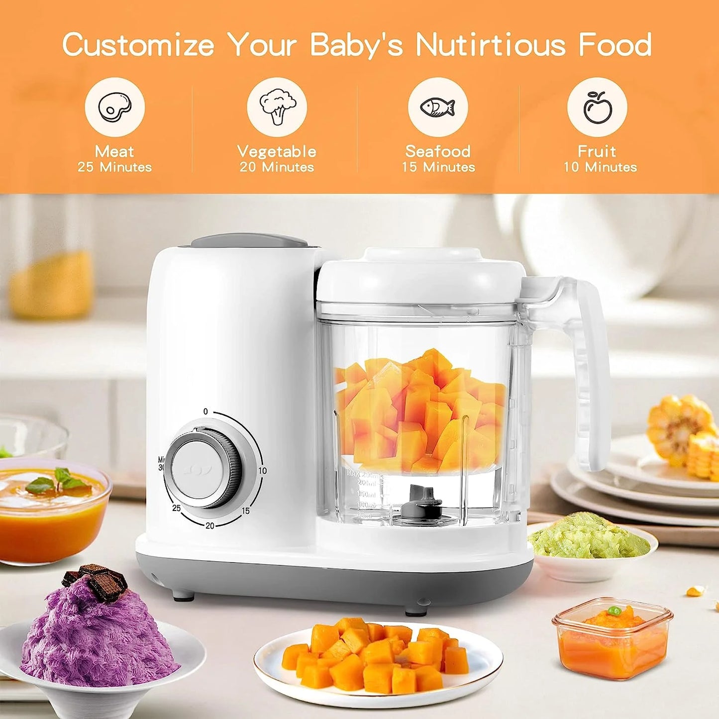 Baby Food Maker Baby Food Processor Puree Blender Multi-Function Steamer Grinder Blender, Baby Food Warmer Mills Machine, Constant Temperature 24H, Auto Cooking & Grinding