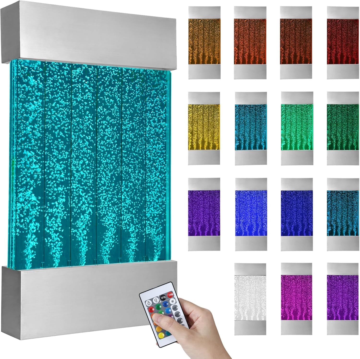 LED Bubble Wall with Colorful Fountain Tubes for Sensory Relief, with Remote