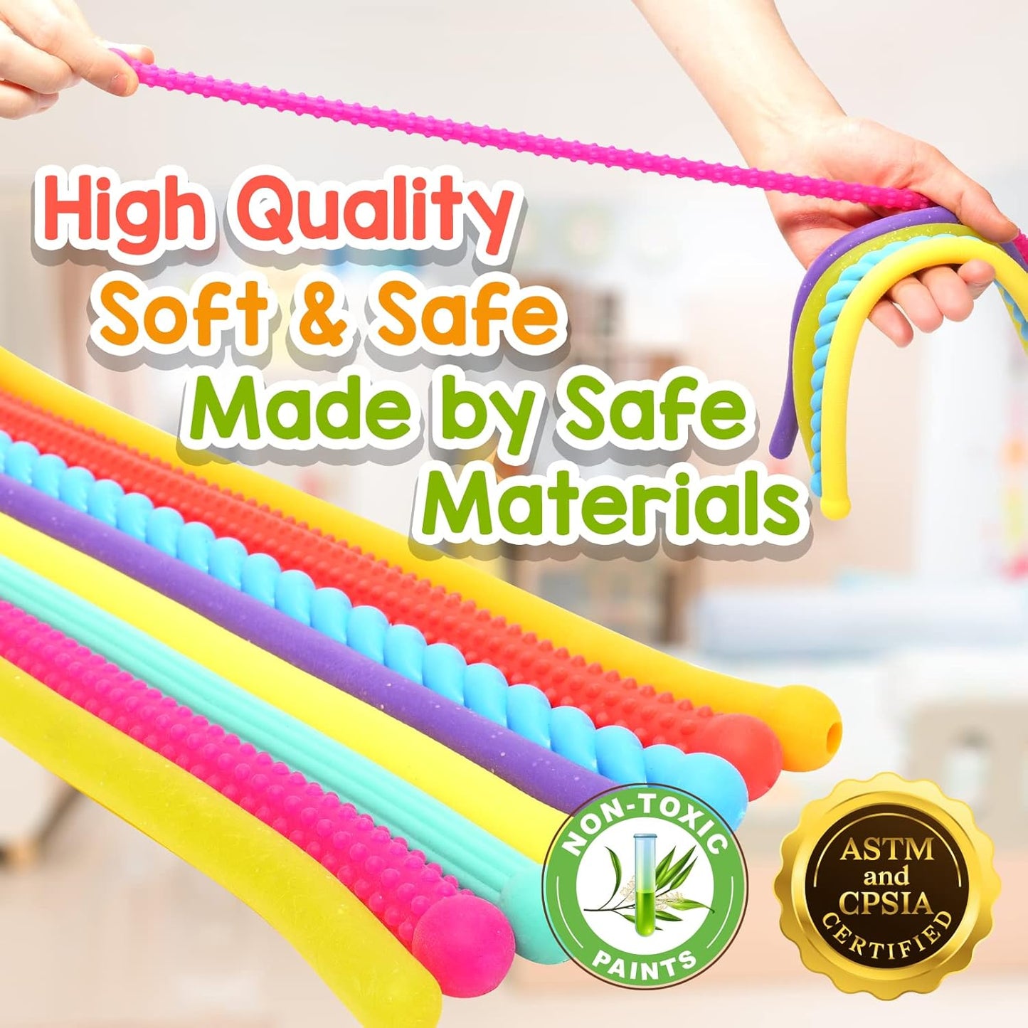 Textured Stretchy Sensory Fidget Noodles, 8pk