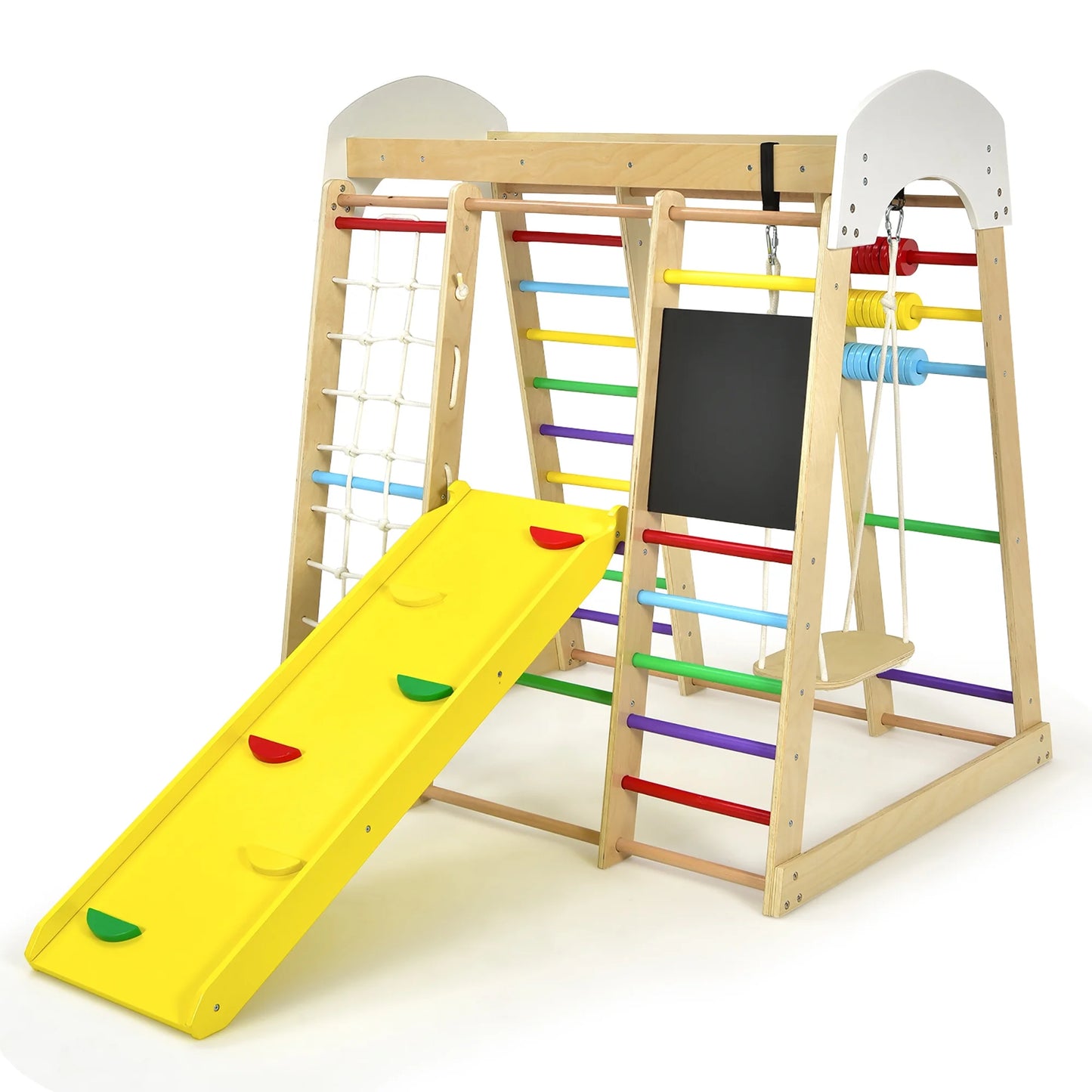 Indoor Playground Climbing Gym Kids Wooden 8 in 1 Climber Playset for Children Multicolor