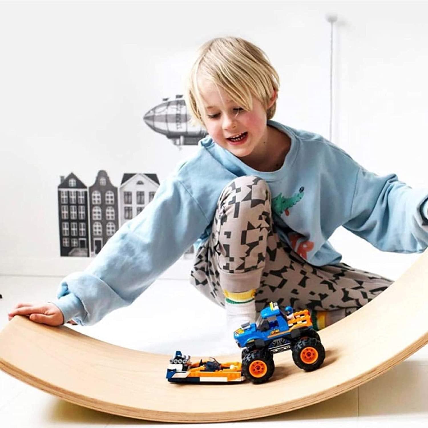 Wooden Wobble Balance Board, 35 Inch Rocker Board Natural Wood