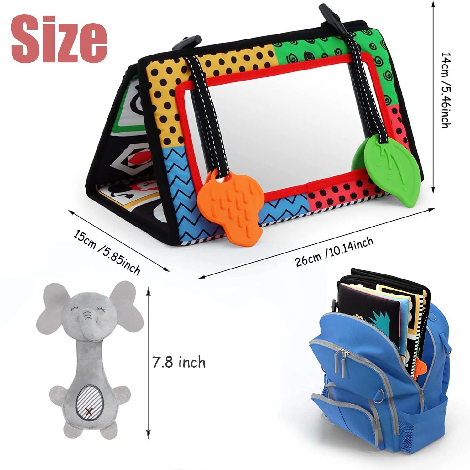 Baby Toys 0-6 Months Boy Gifts, Baby Mirror Toys with Soft Crinkle 3D Activity Book, Teethers, Rattle, Developmental Montessori Sensory Crawling Toy, Newborn, Infant 0-3-4-6-12 Month