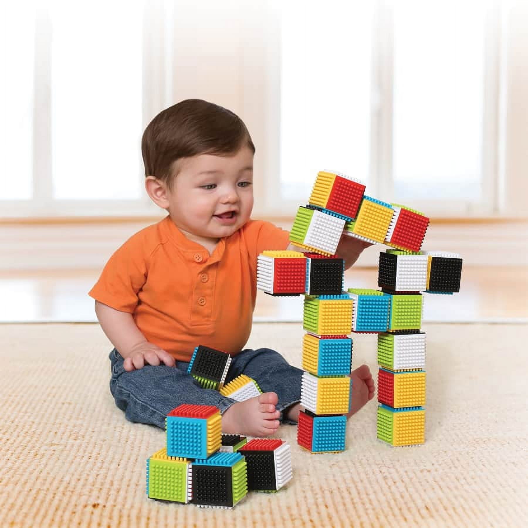 Press and Stay Stacking Blocks with Interlocking Design, 24-Piece Set