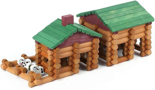 170 PCS Classic Building Log Toys, Wood Logs Set Set for Boy, Creative Construction Educational Gift for Kids Ages 3+