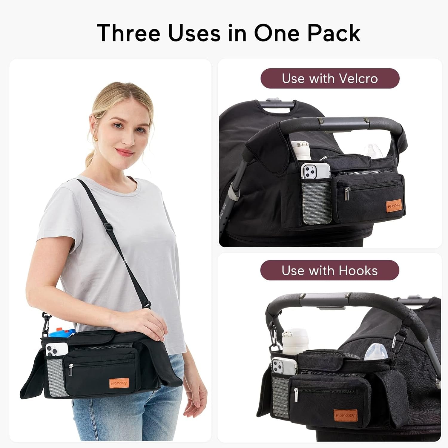 Universal Stroller Organizer with Insulated Cup Holder Detachable Phone Bag & Shoulder Strap