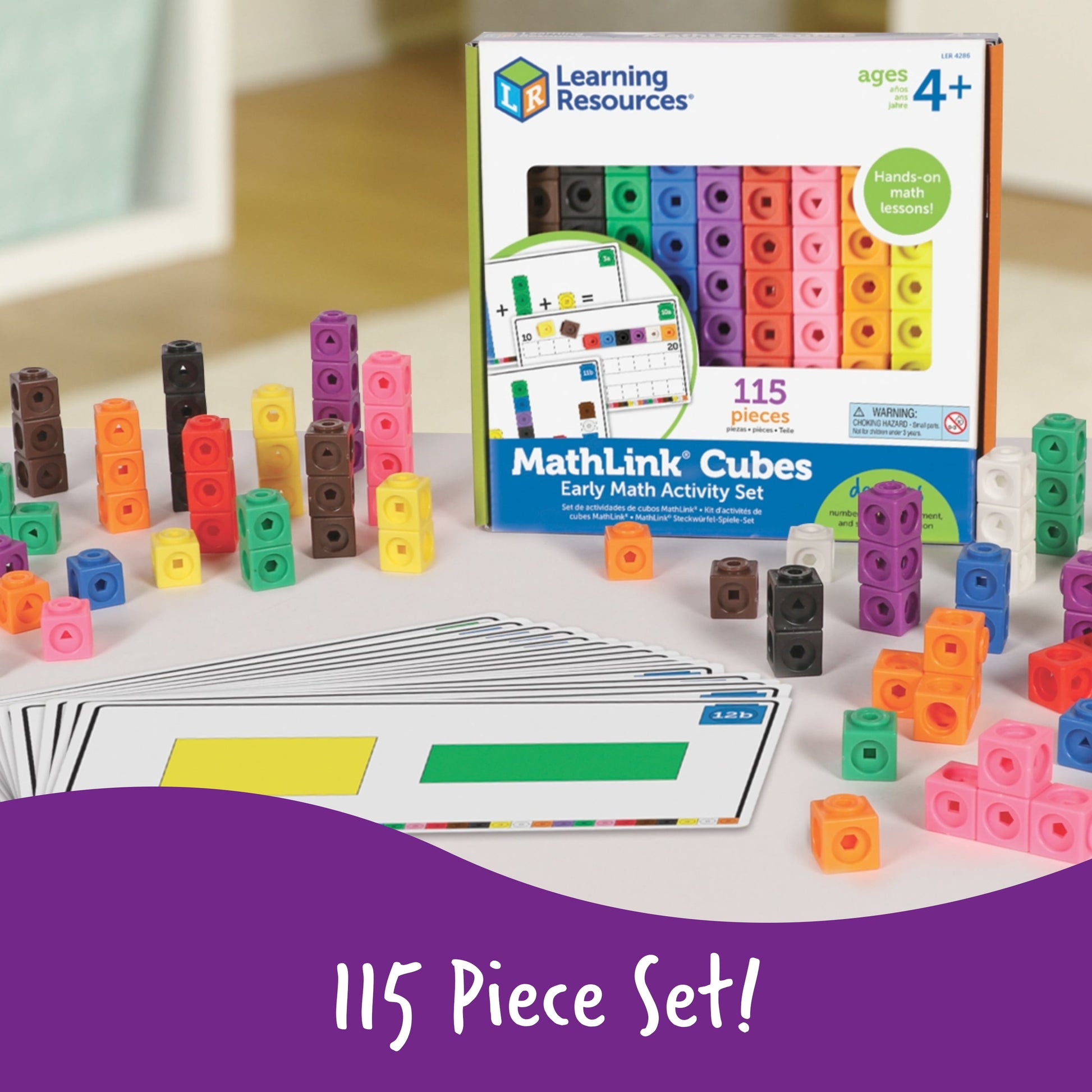 Early Math Mathlink Cube Activity Set - 115 Pieces, Ages 4,5,6+ Math Blocks, Early Math Skills, Classroom Learning Supplies