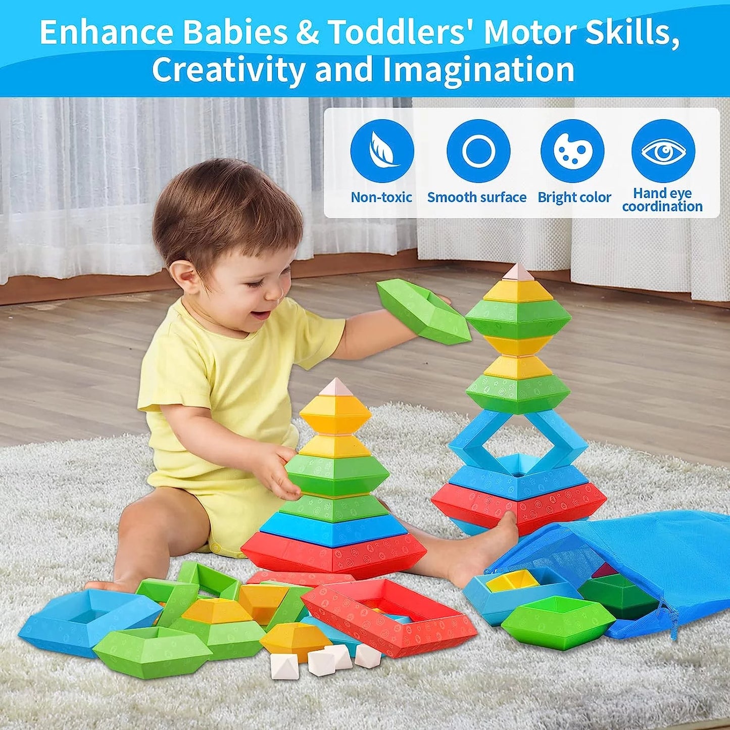 Stacking Building Blocks Educational Montessori Toy, 30 Piece Set