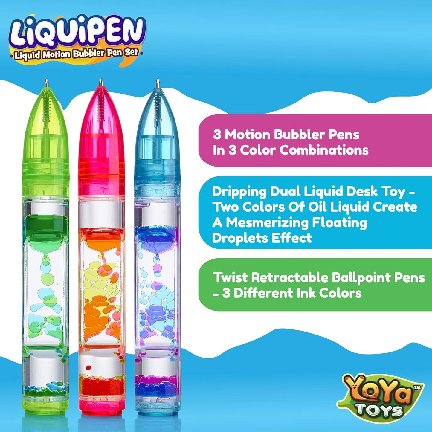 Liquipen - Liquid Motion Bubbler Pen Toy (3 Pack)