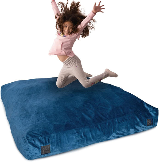 Crash Pad Sensory Pad with Foam Blocks for Kids and Adults with Washable Cover (5 Feet X 5 Feet) (Blue)