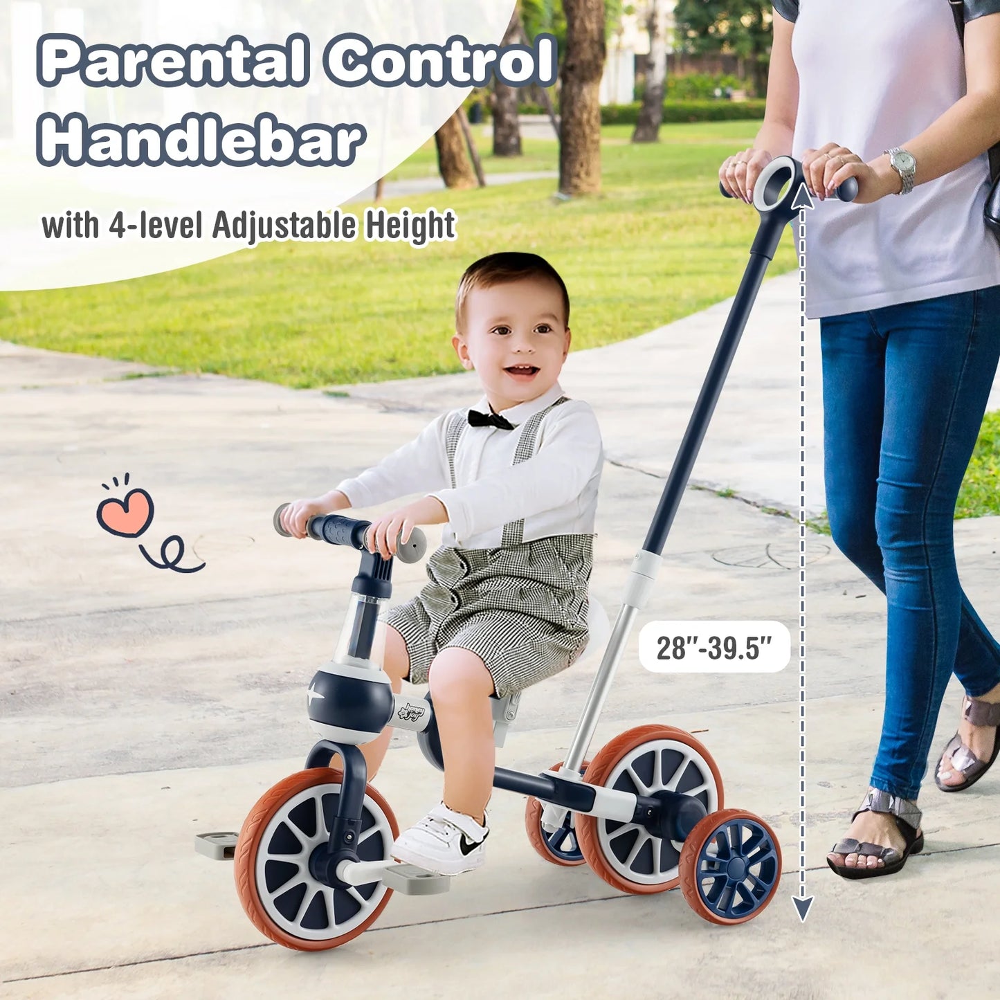 4 in 1 Kids Tricycles W/ Push Handle & Training Wheels Baby Balance Bike Navy