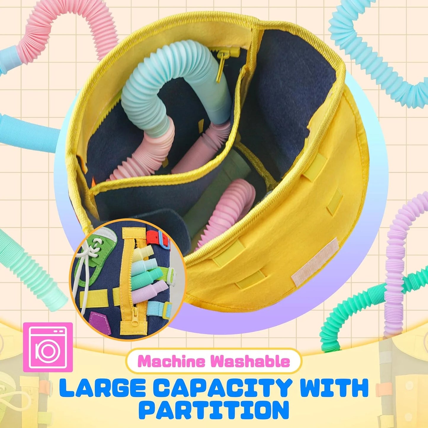 Toddler Backpack  Busy Board with Buckles and Zippers