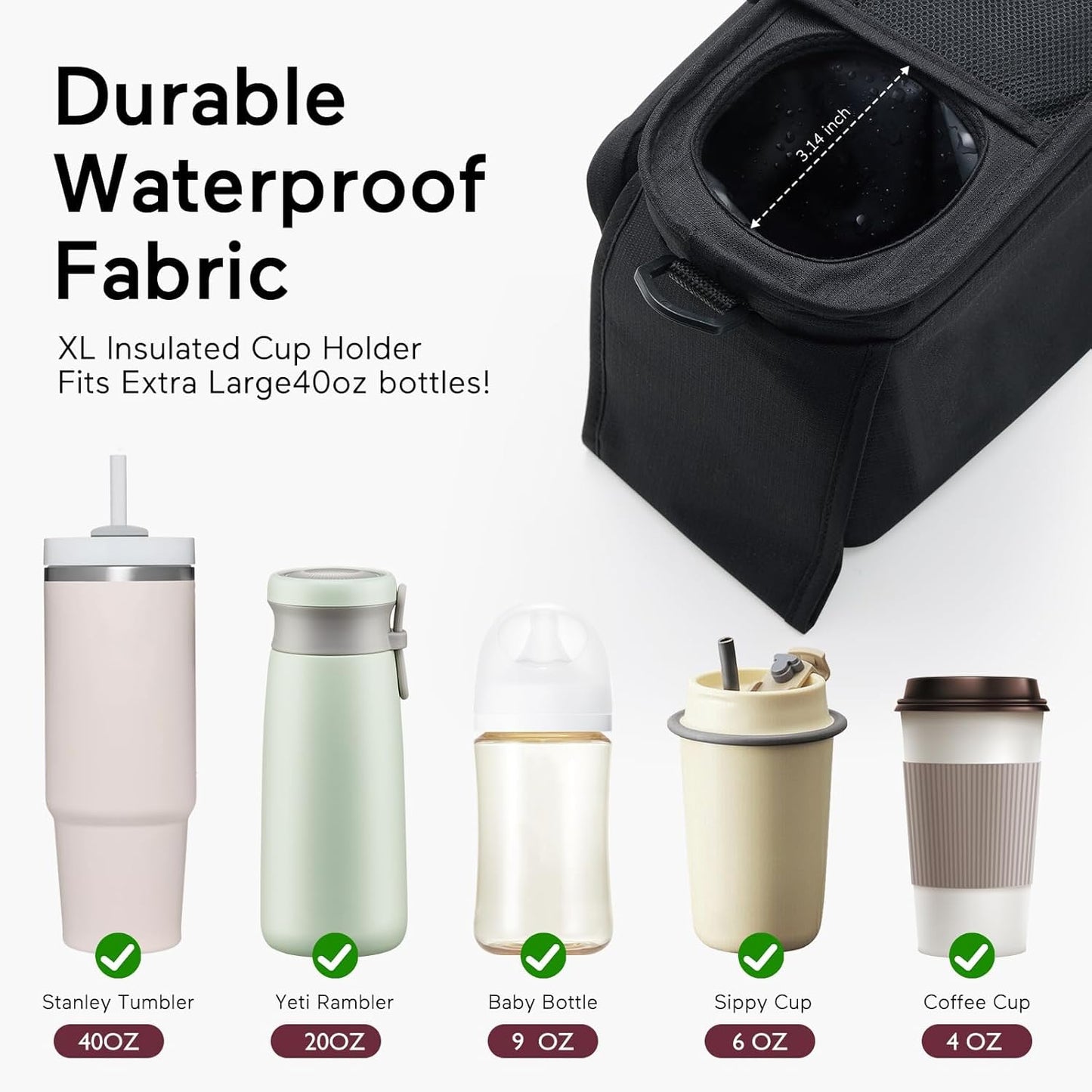 Universal Stroller Organizer with Insulated Cup Holder Detachable Phone Bag & Shoulder Strap