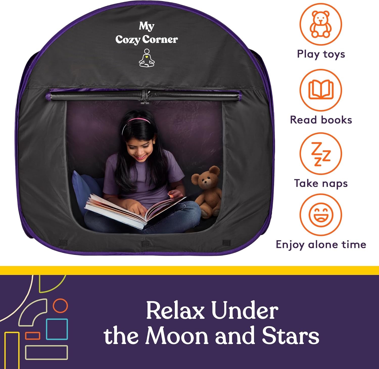 Blackout Sensory Tent for Kids, with Fiber Optic Lamp and Glow-In-The-Dark Fuzzy Blanket