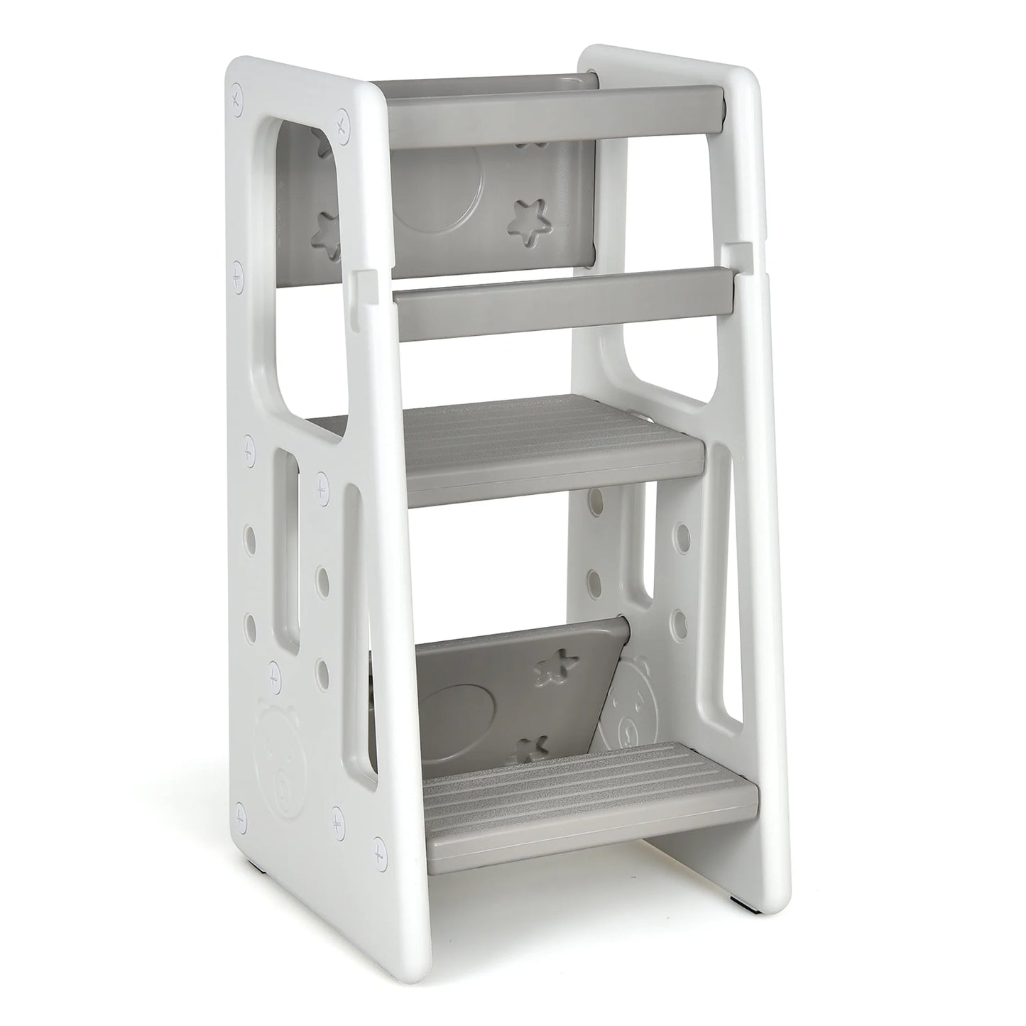 Kids Kitchen Step Stool with Double Safety Rails Toddler Learning Stool Gray