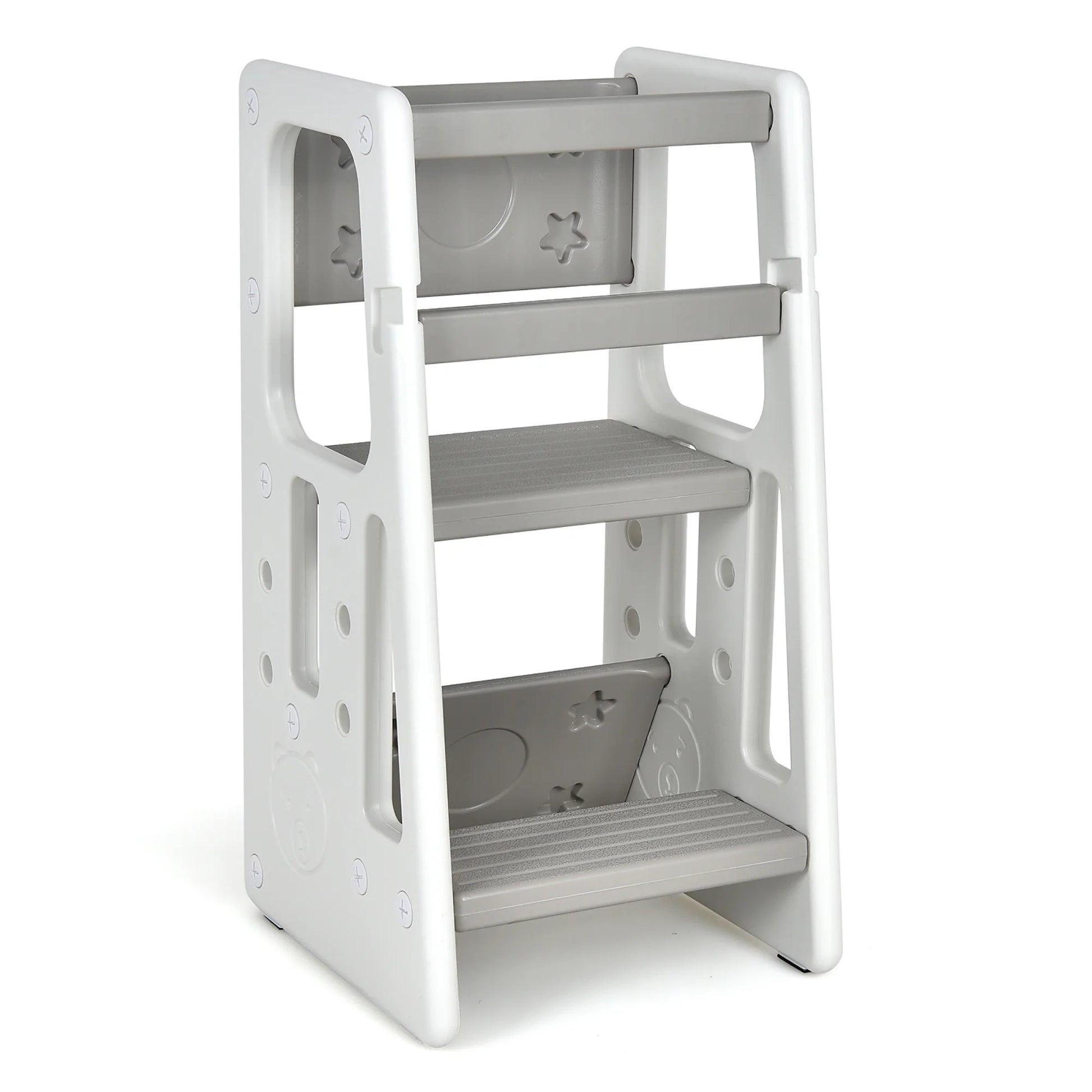 Kids Kitchen Step Stool with Double Safety Rails Toddler Learning Stool Gray