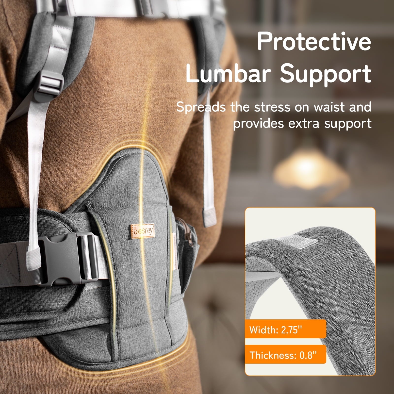 Baby Carrier with Ergonomic Seat, Hands-Free, 7-45 Lbs, Unisex,Gray