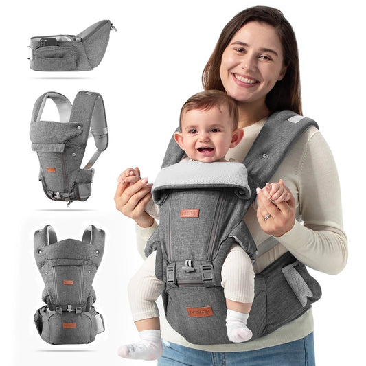Baby Carrier with Ergonomic Seat, Hands-Free, 7-45 Lbs, Unisex,Gray