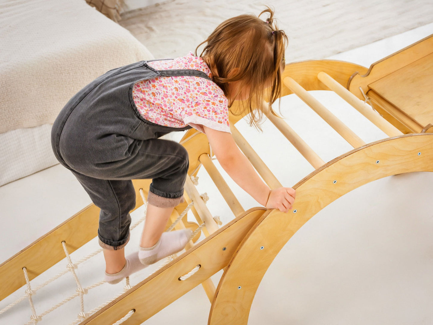 Trapeze Wood Swing Set, Wood Beige, 40.90” X 21.06” X 6.29”