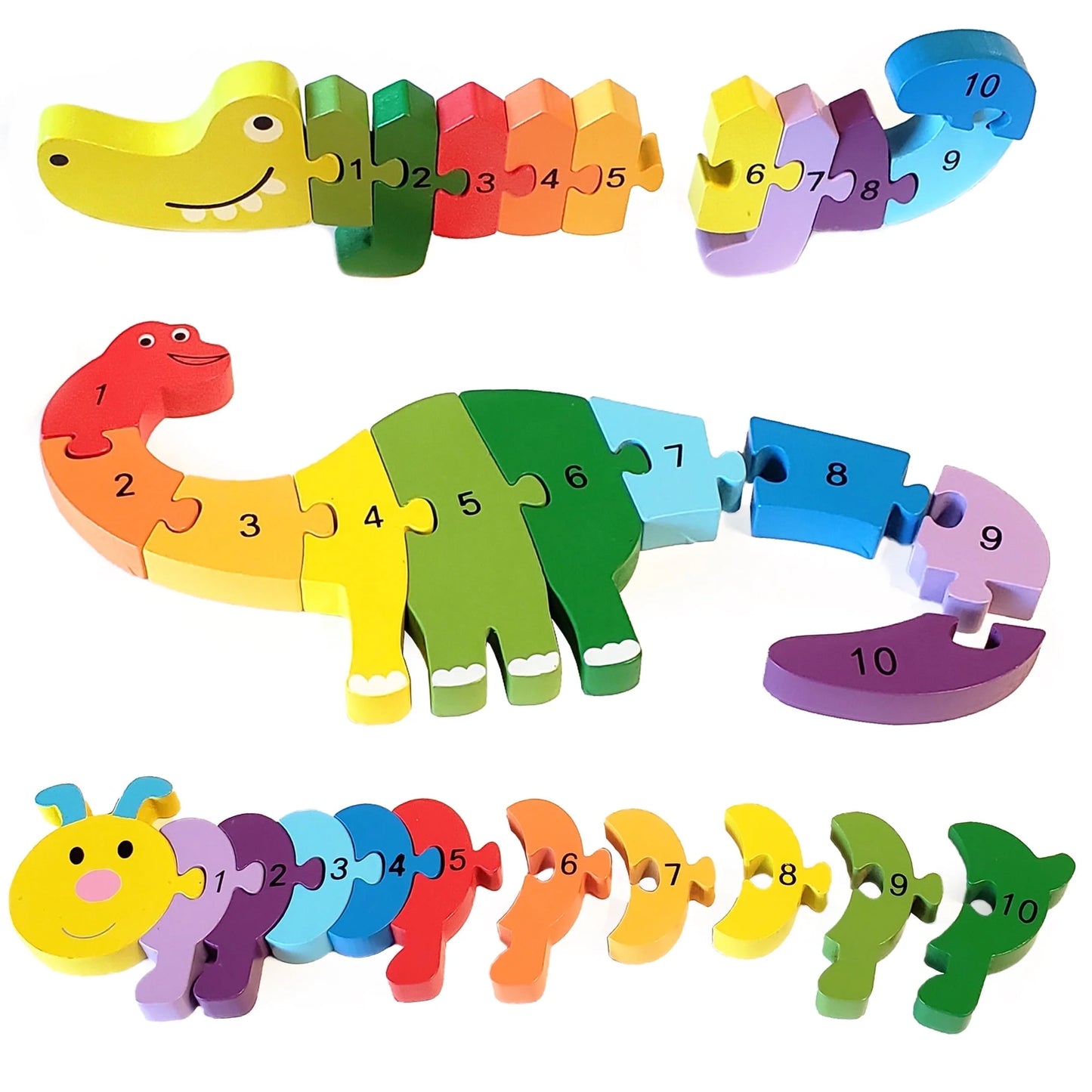 3 Wooden Animal Puzzles - Colors and Counting Rainbow Toy