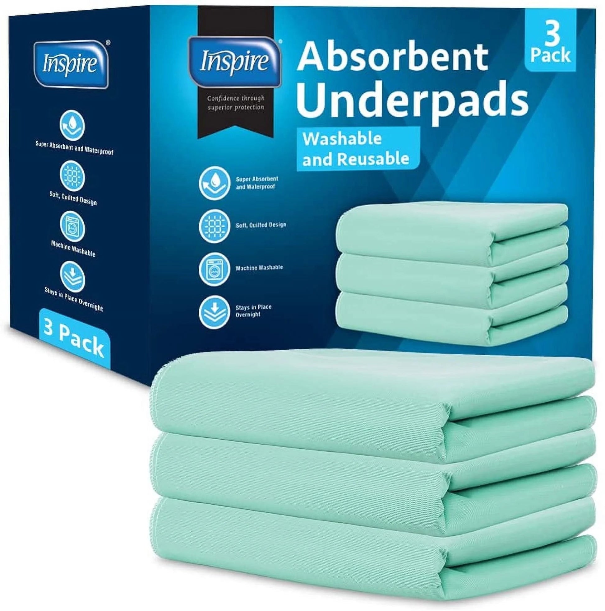 Washable and Reusable Incontinence Bed Pads 3 Pack Waterproof Mattress Pad Chux Pads (24"X 36'')