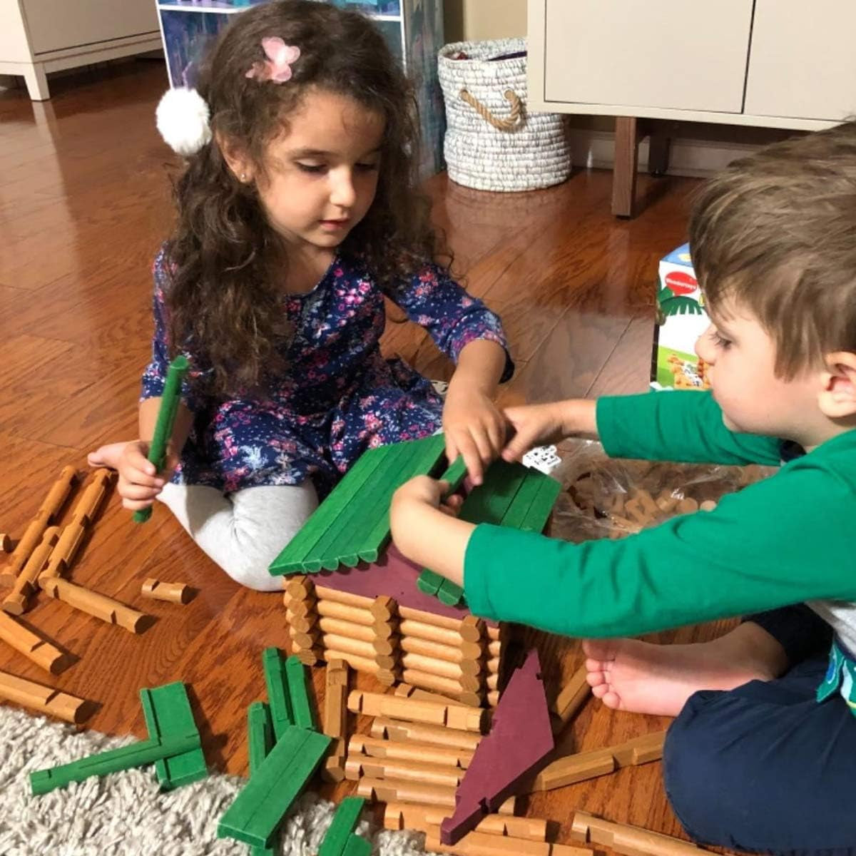 170 PCS Classic Building Log Toys, Wood Logs Set Set for Boy, Creative Construction Educational Gift for Kids Ages 3+