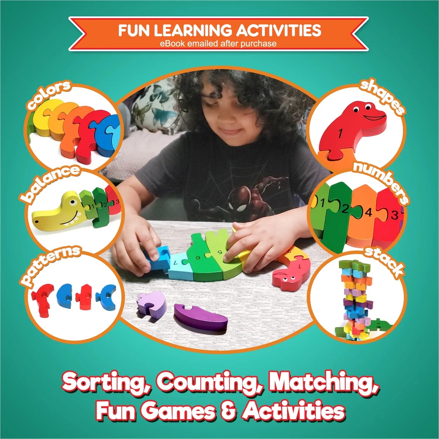 3 Wooden Animal Puzzles - Colors and Counting Rainbow Toy