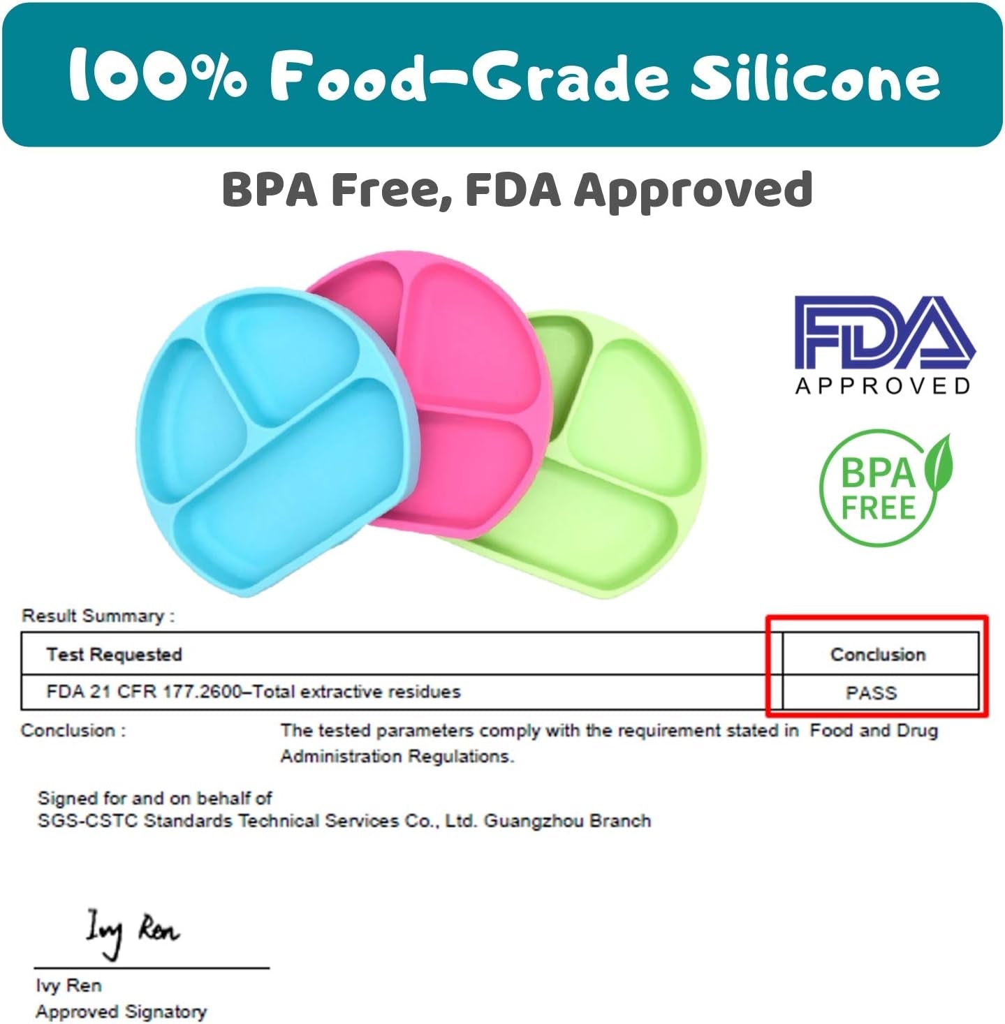 Suction Plate for Toddlers | BPA Free, 100% Food-Grade Silicone | Microwave, Dishwasher and Oven Safe | Stay Put Divided Baby Feeding Plates (1, Red)