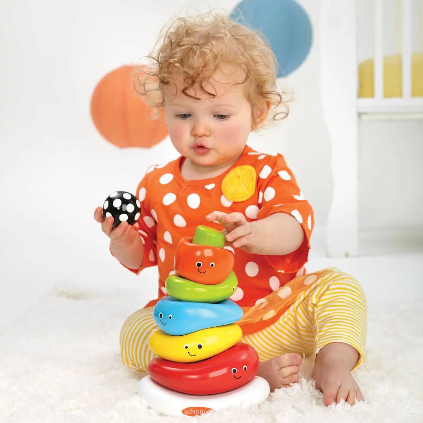 Funny Faces Ring Stacking Toy with Rocking Base, 6-12 Months, Multicolor, 7-Piece