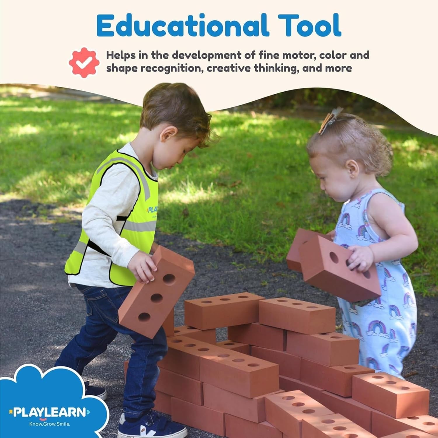 25Pc Foam Building Blocks for Kids - Children'S Reflective Worker Vest and Storage Bag Included - Actual Brick Size Lightweight, Soft Building Blocks