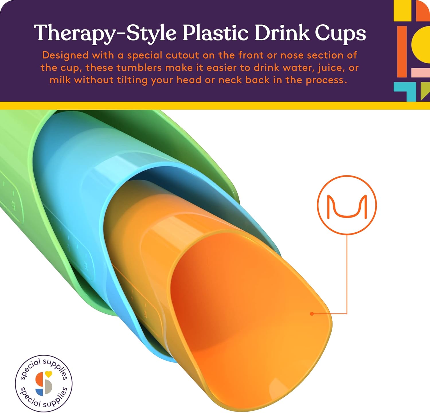 9 Flexible Drinking Cups with Nose Mold Cutout, 9 Pc. Set for Physical Therapy, Bpa-Free Drink Tumblers, Kids and Adults
