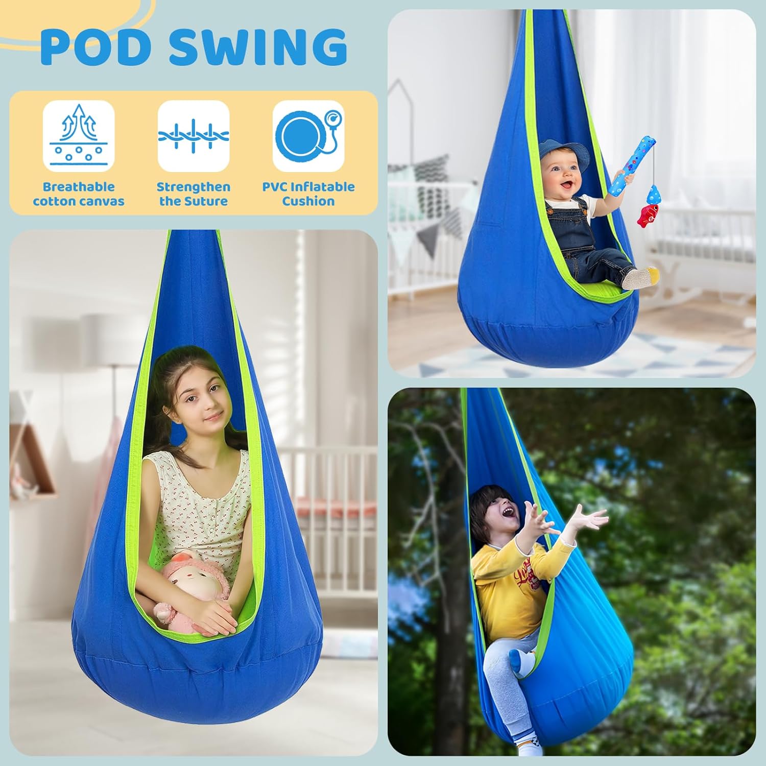 Swing Stand Frame with Sensory/Pod Chair, X-Shaped Swing Set 350LBS
