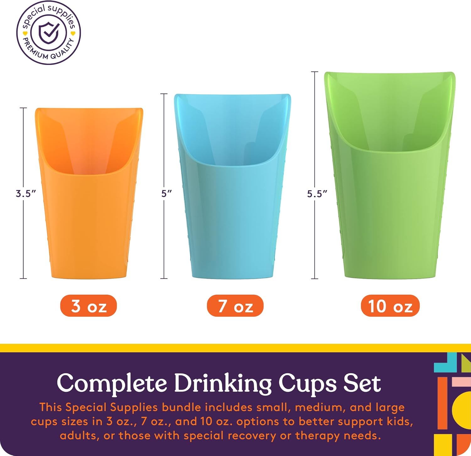 9 Flexible Drinking Cups with Nose Mold Cutout, 9 Pc. Set for Physical Therapy, Bpa-Free Drink Tumblers, Kids and Adults
