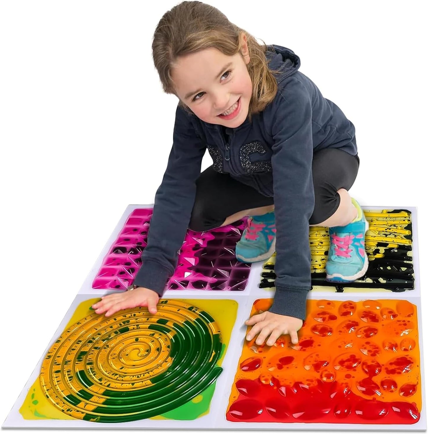 Kids Sensory Liquid Tiles: 11.8" X 11.8", Set of 4 Square Liquid Fusion Activity Playmats