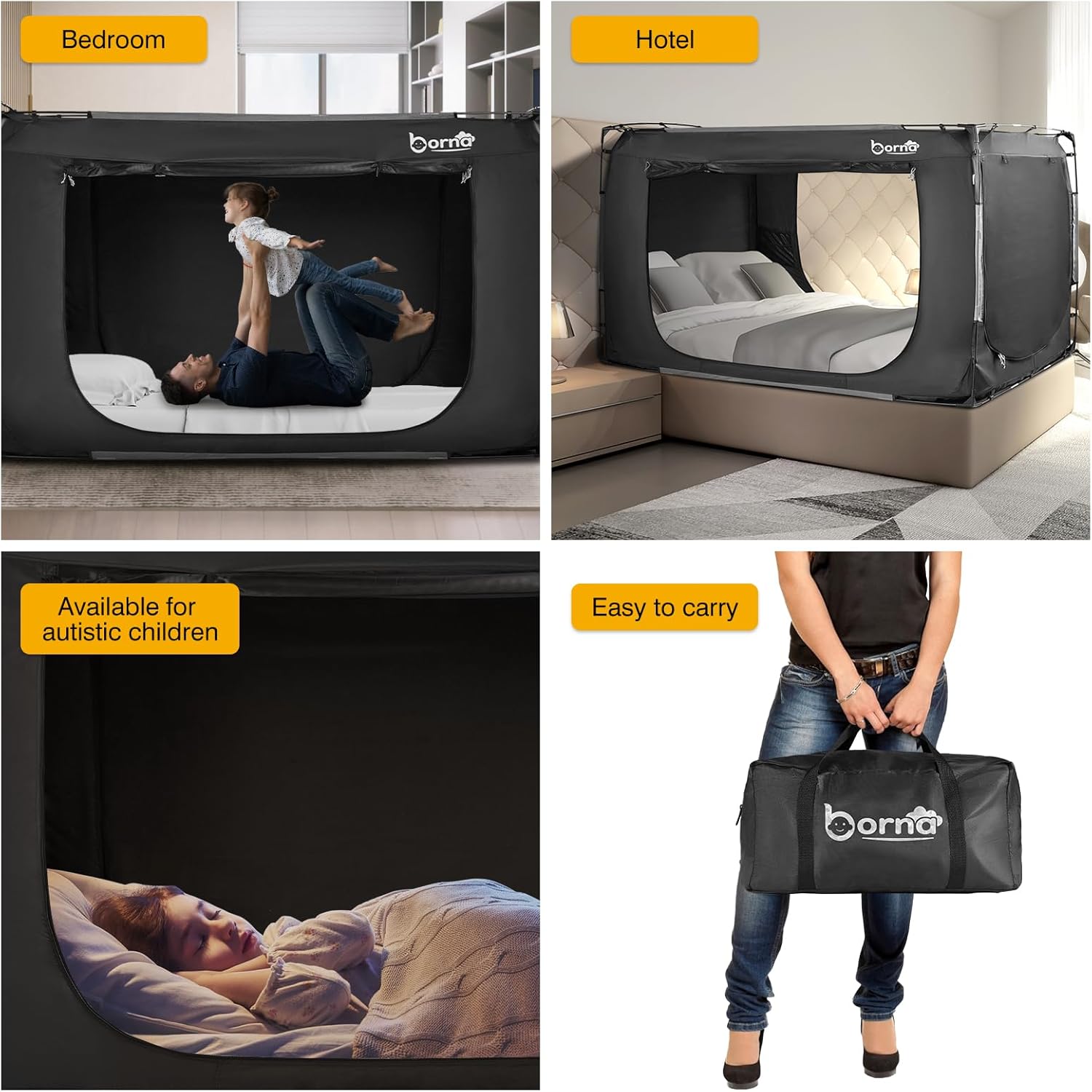 Bed Tent, Portable Sleeping Tents for Kids and Adult, Breathable Privacy Space on Bed with Three Doors (Mattress Not Included)