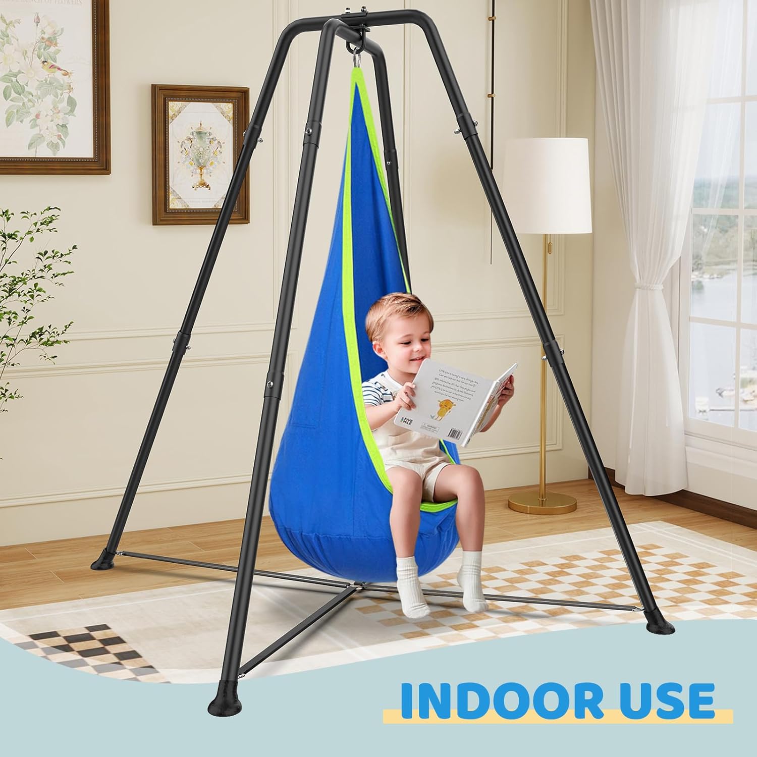 Swing Stand Frame with Sensory/Pod Chair, X-Shaped Swing Set 350LBS