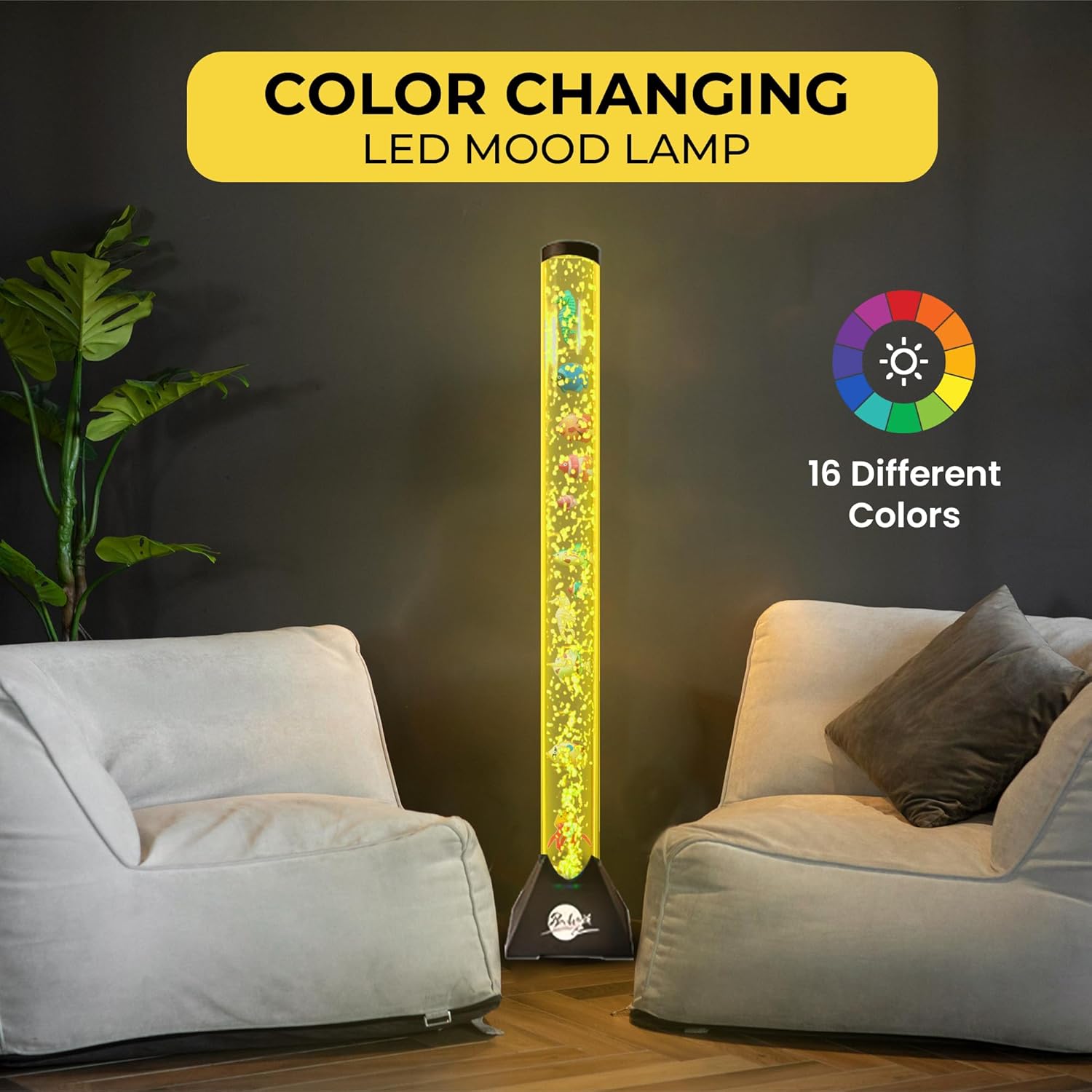 4FT Sensory LED Water Bubble Tube Lamp,With 16 Color Changing Night Light Effects (Wall Bracket Included)
