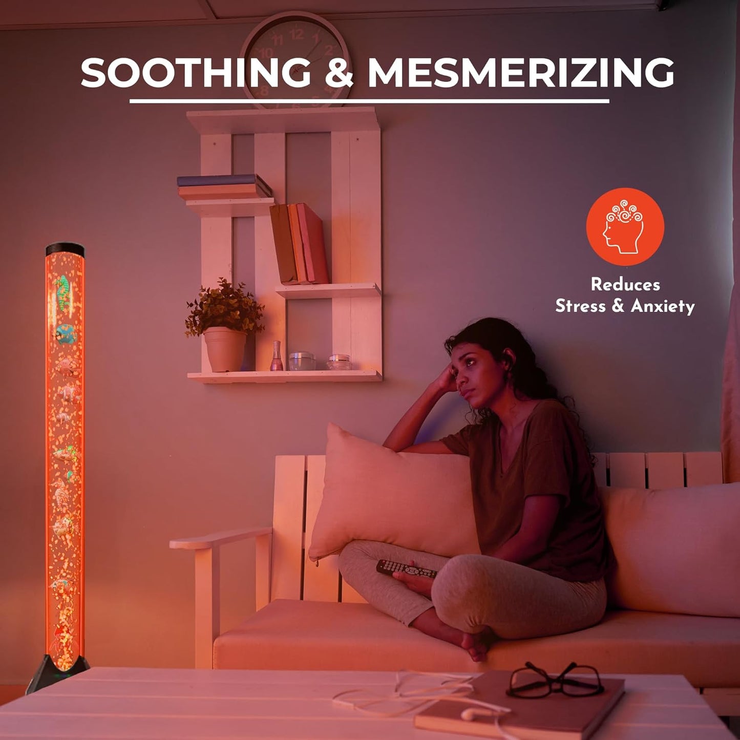 4FT Sensory LED Water Bubble Tube Lamp,With 16 Color Changing Night Light Effects (Wall Bracket Included)