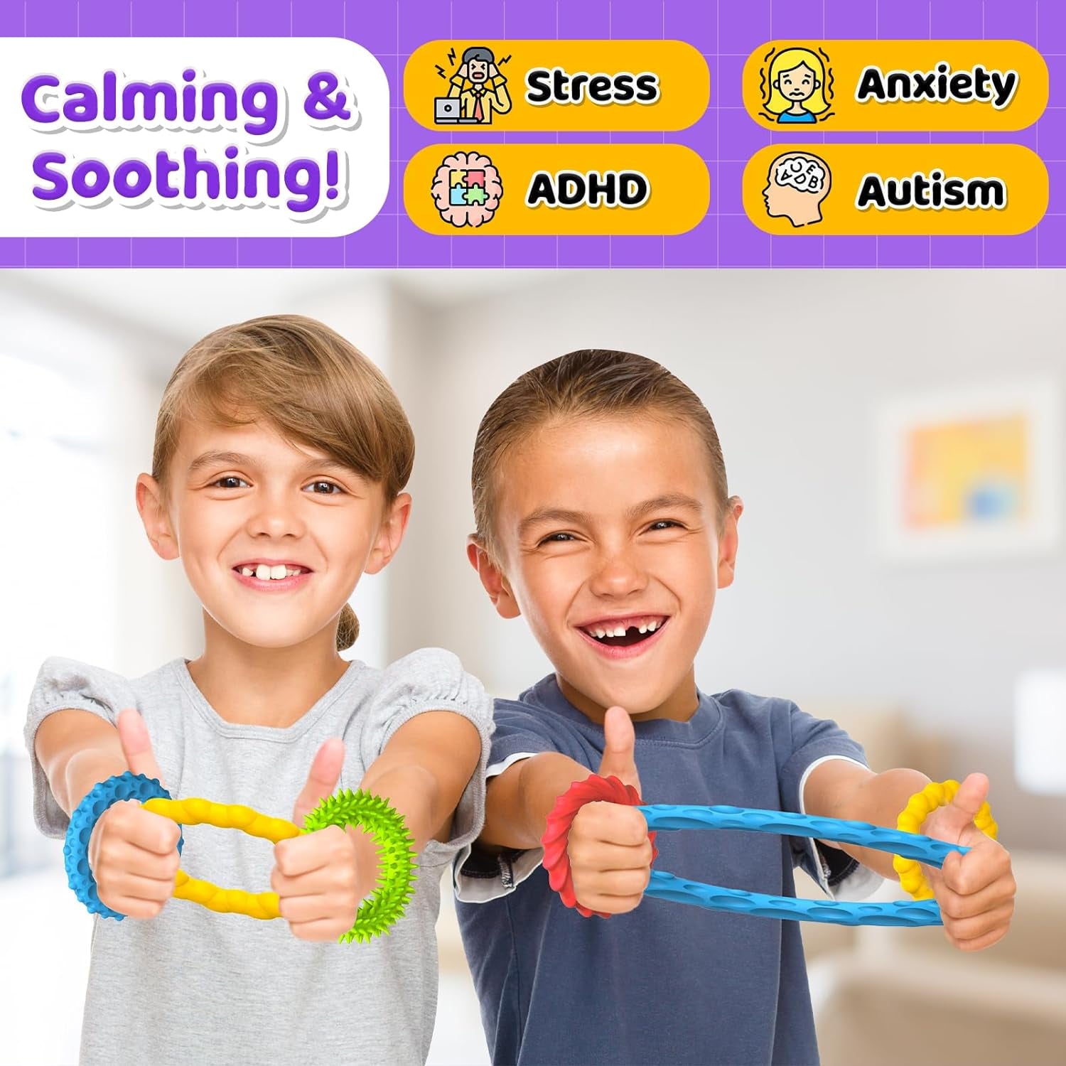4 Pack Sensory Fidget Stretchy Bracelet | Texture & Calming Sensory Toys