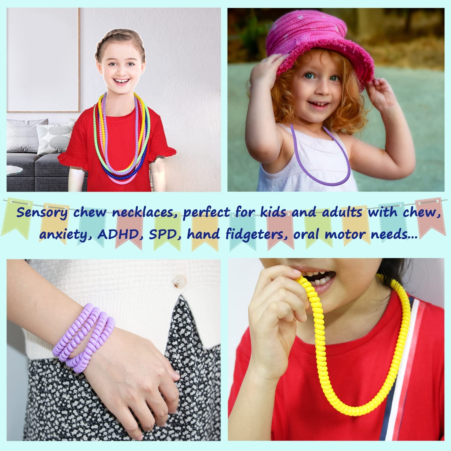 Sensory Chew Necklace for kids with Autism, ADHD, SPD, Oral Motor Aids ,Chew Toys, Reduce Fidgeting for Kids Chewer