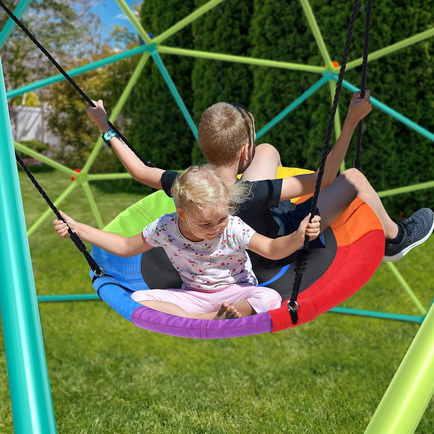 10 Ft Climbing Dome Swing Set with Saucer Swing, Supports 800Lbs, Easy Asssembly, Rust-Resistant Outdoor Playset