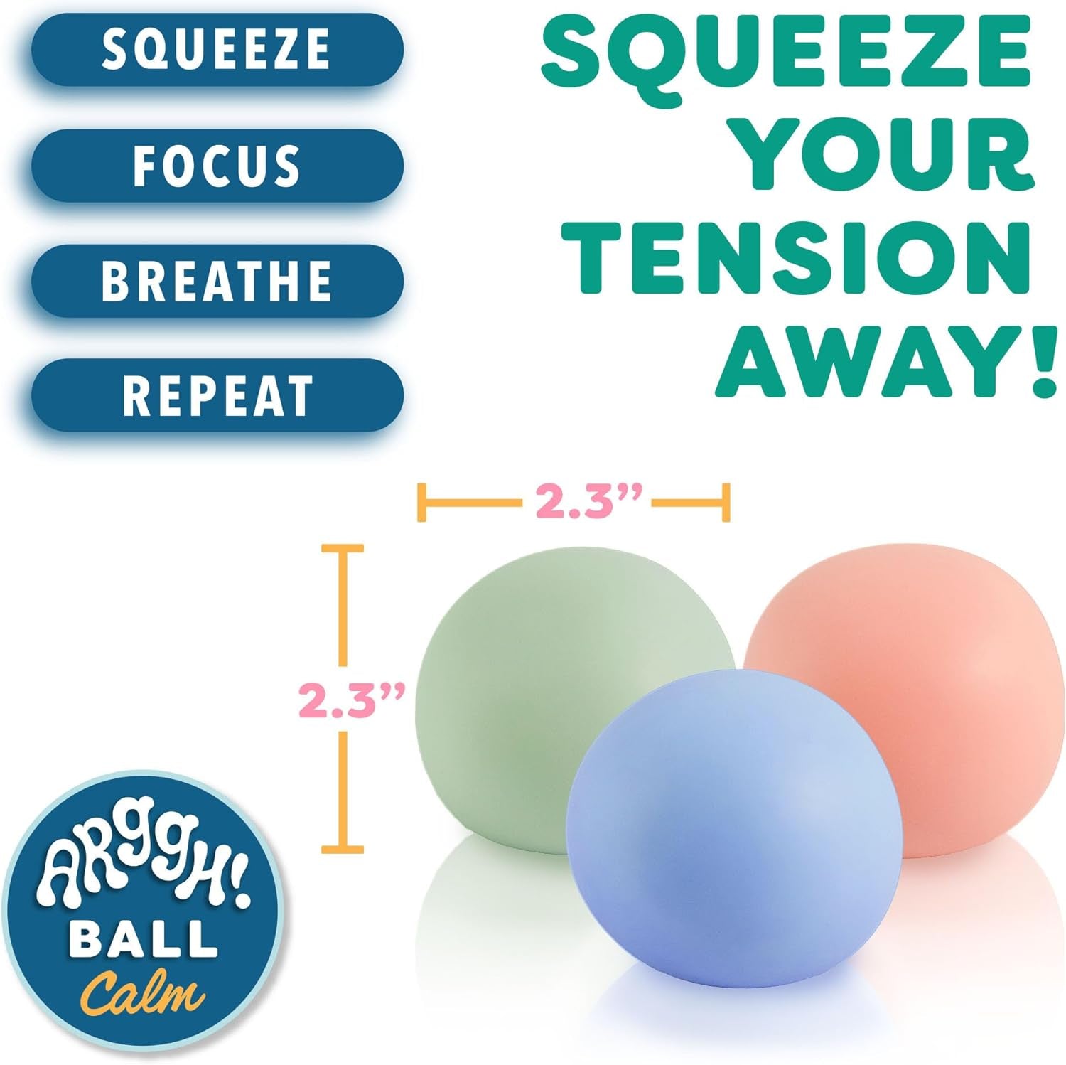 Arggh Calm Mini Stress Balls for Adults and Kids - 3Pk Squishy Stress Balls
