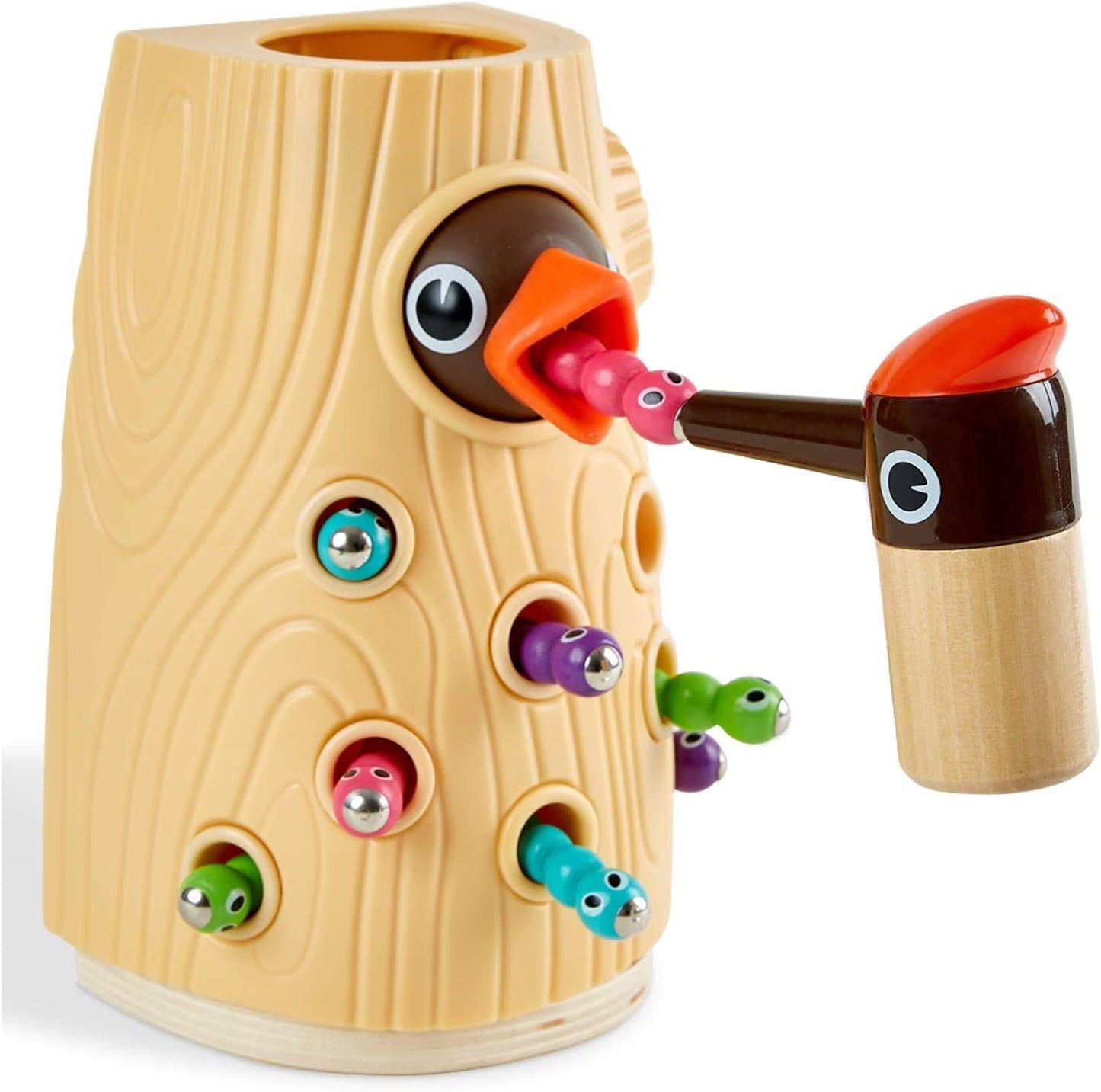 Montessori Toys, Woodpecker Worm Magnetic Bird Feeding Game