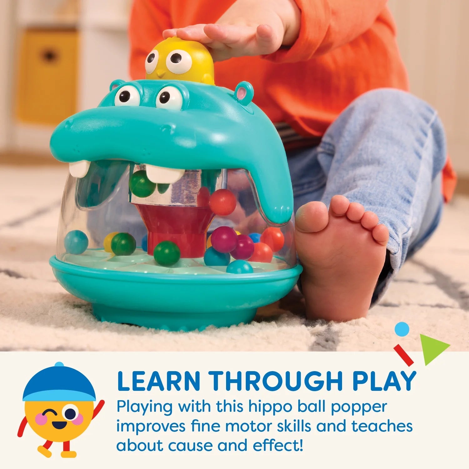 Party Pop Hippo Ball Popping Toy with 18 Colorful Balls, Baby and Toddler Toys