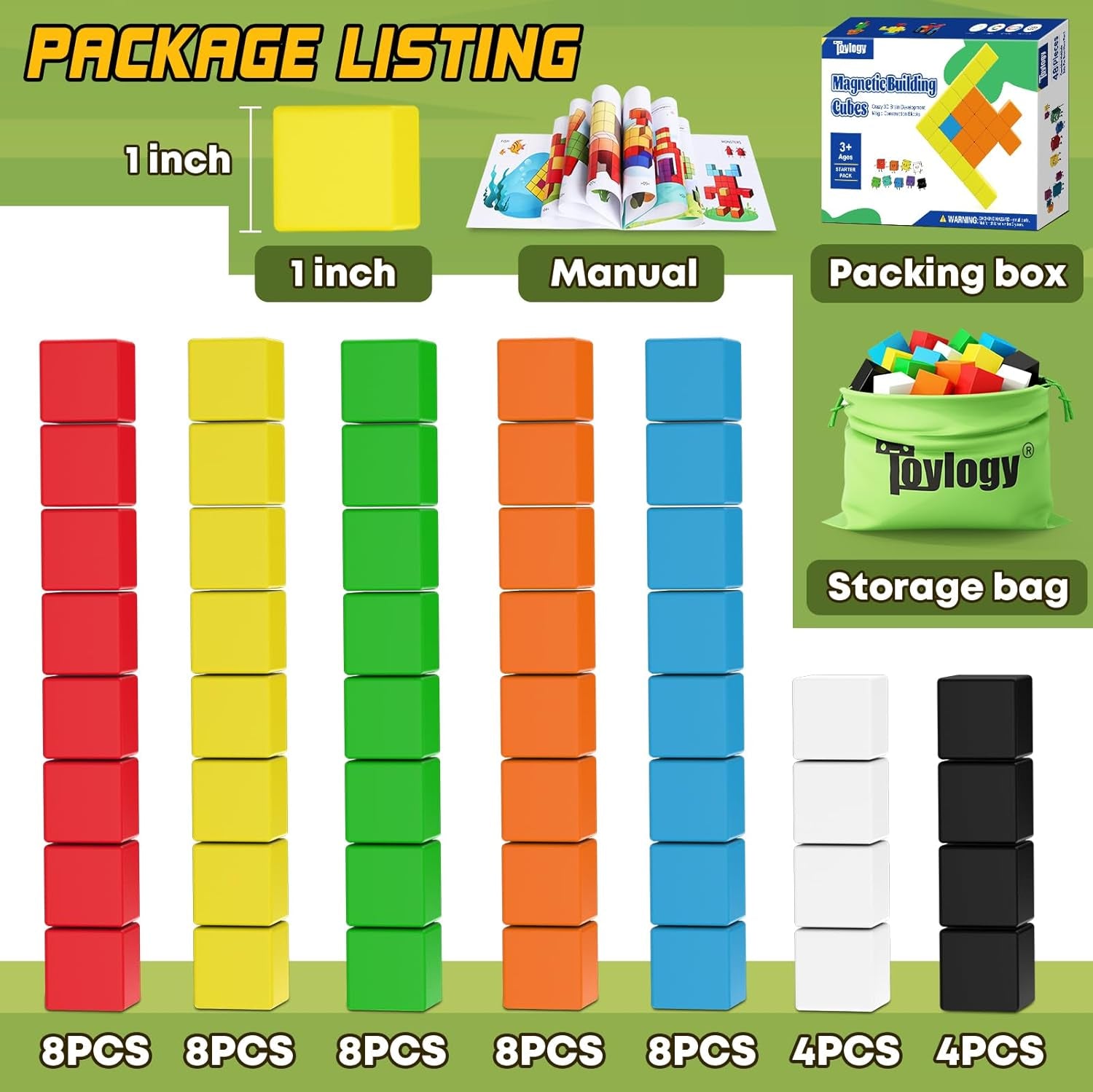 48PCS Large Magnetic Cube Building Blocks Toy for Sensory STEM Education