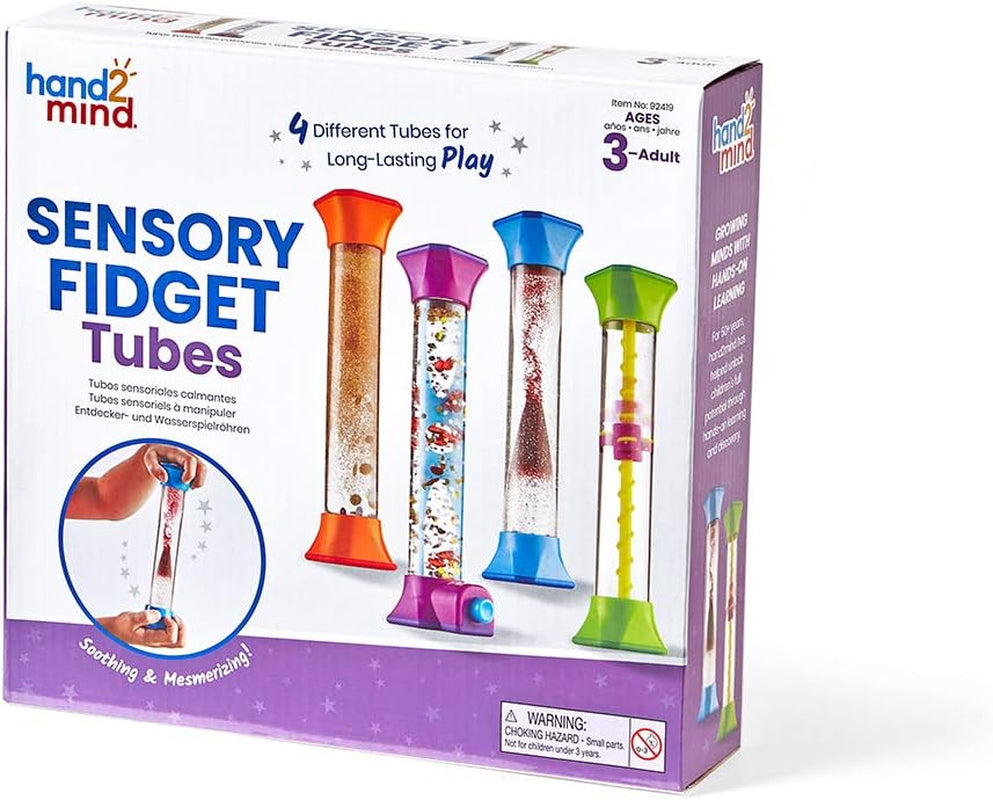Sensory Fidget Tubes, Occupational Therapy, Play Therapy, Stress Relief Toys (Set of 4)