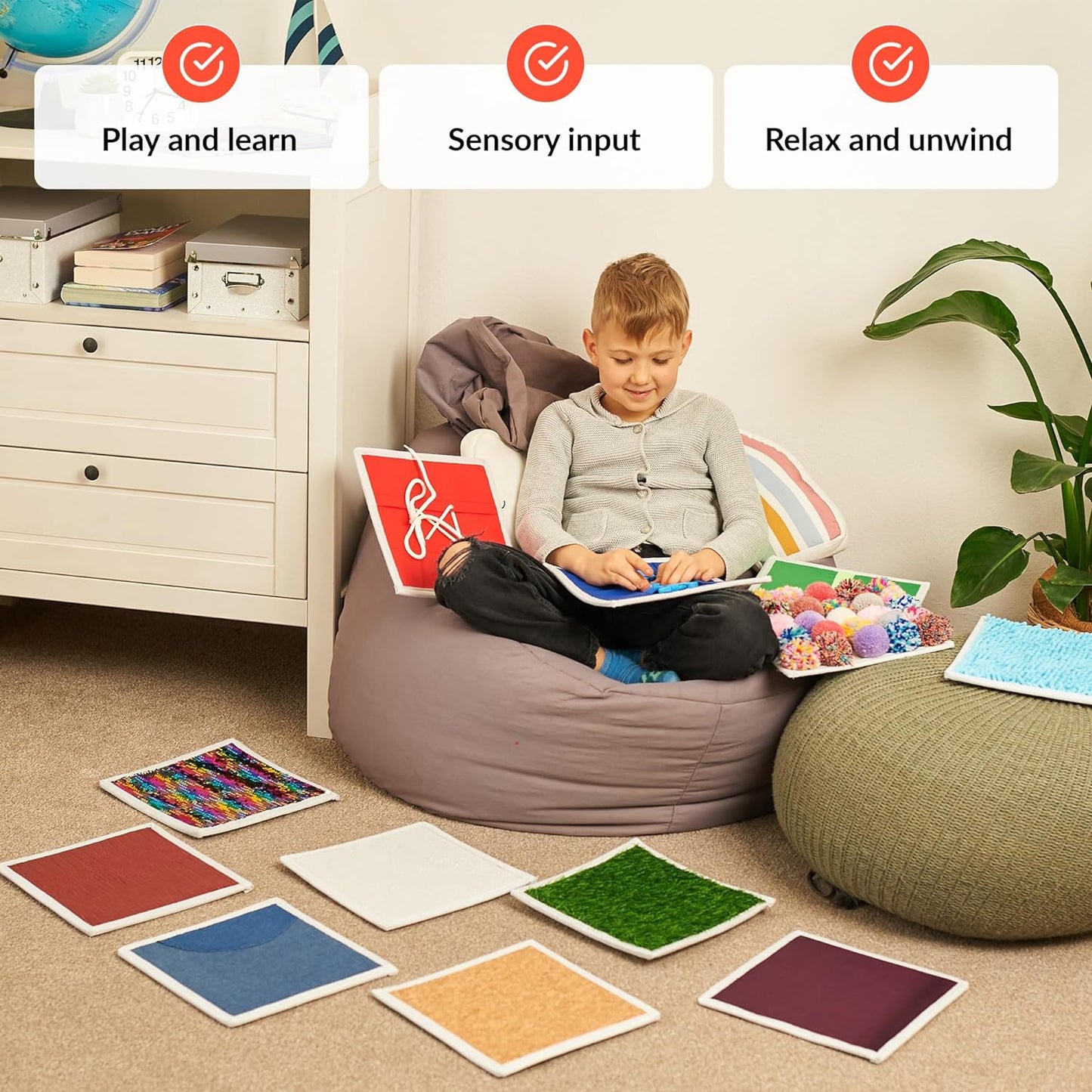 Sensory Wall Panel for Kids, 12 Pcs Sensory Tiles for Wall and Floor