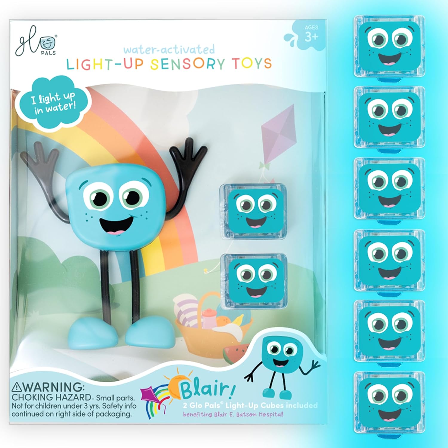 New, Water - Activated Bath Toy with 6 Reusable Light-Up Cubes for Sensory Play (Glo Pals)