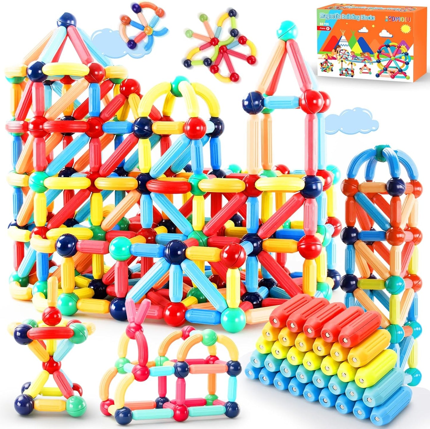 Magnetic Building Blocks STEM Educational Montessori Learning Sticks and Balls