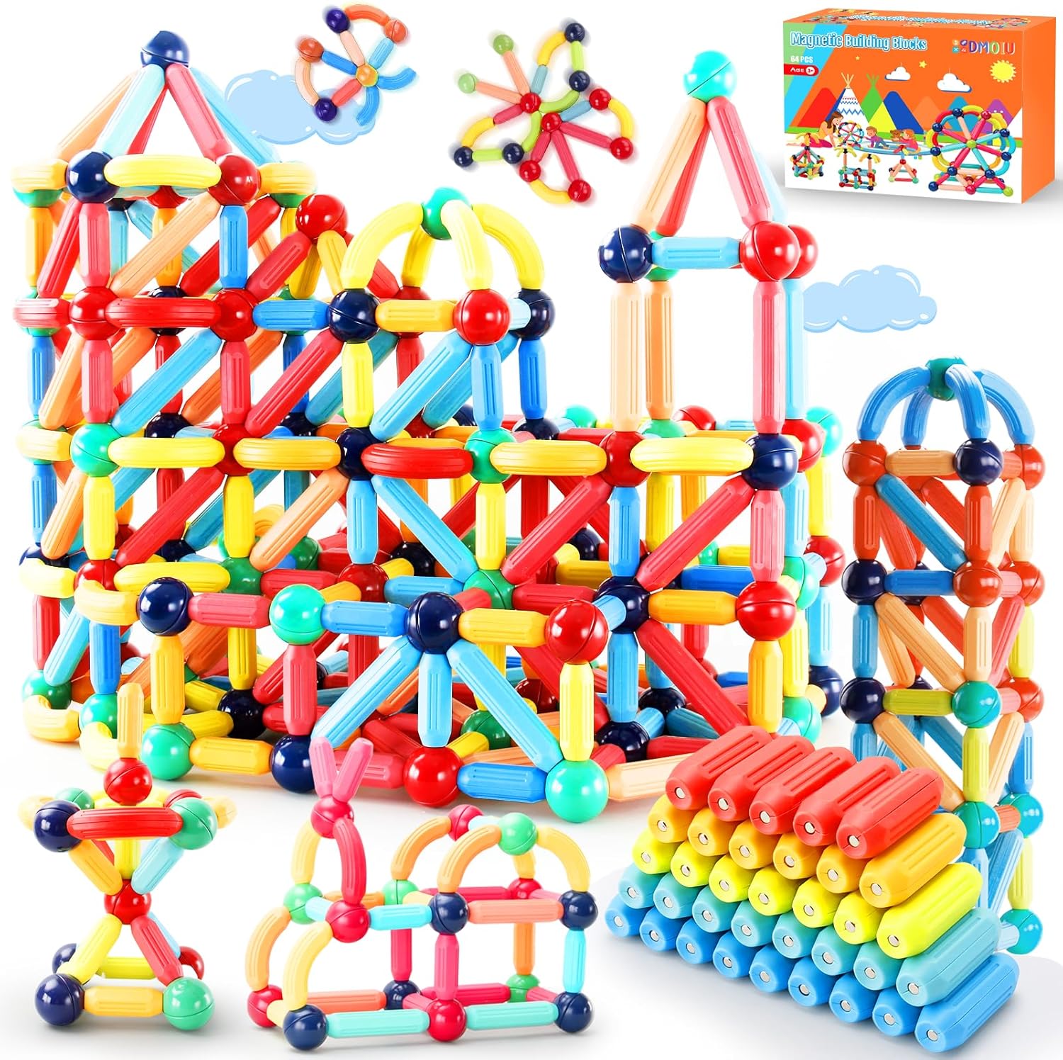 Magnetic Building Blocks STEM Educational Montessori Learning Sticks and Balls