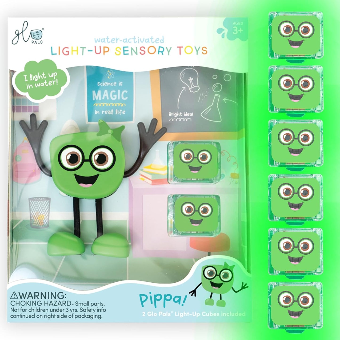New, Water - Activated Bath Toy with 6 Reusable Light-Up Cubes for Sensory Play (Glo Pals)